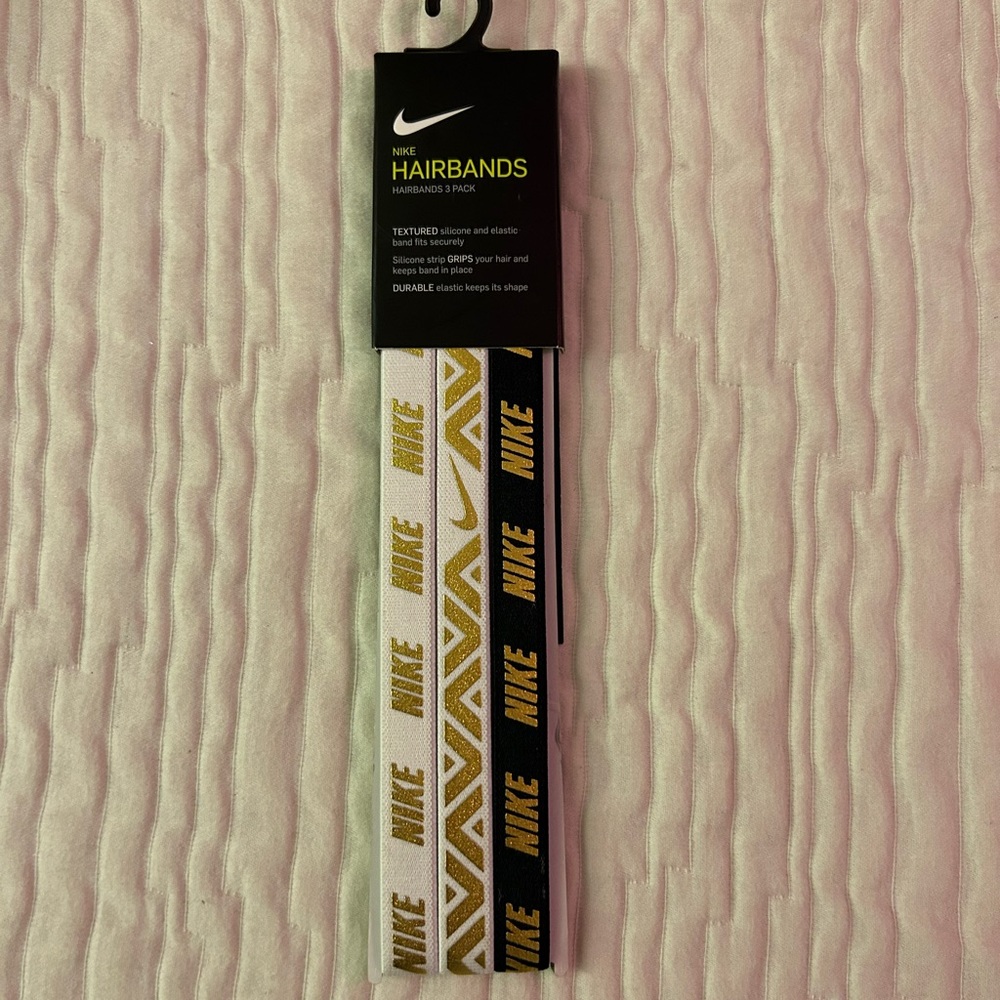 Nike thin elastic headband 3-pack white, black & gold